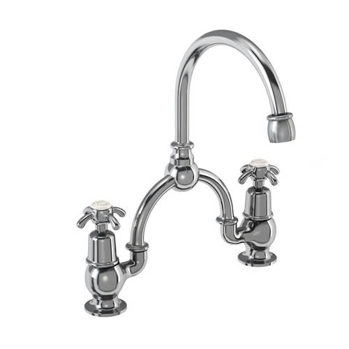 Larger image of Burlington Anglesey 2 Hole Arch Basin Mixer Tap (Chrome & Medici, 230mm).