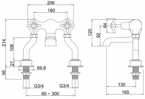 Technical image of Burlington Anglesey Bath Filler Tap (Chrome & Medici).