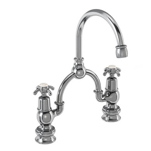 Larger image of Burlington Anglesey 2 Hole Arch Basin Mixer Tap (Chrome & Medici, 230mm).