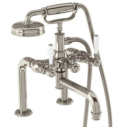 Larger image of Burlington Arcade Deck Mounted BSM Tap, Lever Handles (Nickel & White).