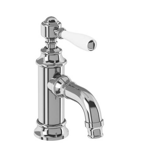 Larger image of Burlington Arcade Mini Basin Mixer Tap With Lever Handle (Chrome & White).