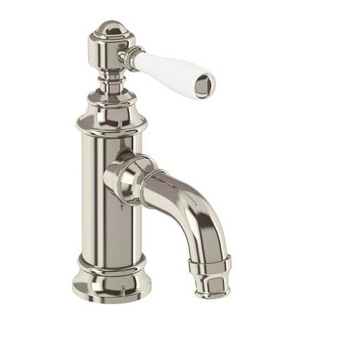 Larger image of Burlington Arcade Mini Basin Mixer Tap With Lever Handle (Nickel & White).