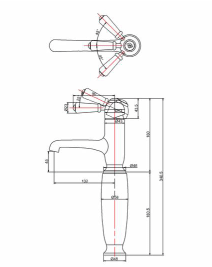 Technical image of Burlington Chelsea Straight Tall Basin Mixer Tap (Chrome & Medici).