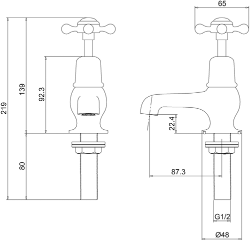 Technical image of Burlington Claremont Basin Taps 3" (Chrome & Black).