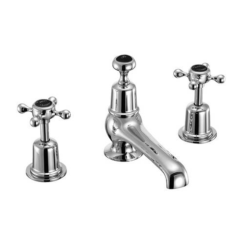 Larger image of Burlington Claremont 3 Hole Basin Tap With Pop Up Waste (Chrome & Black).