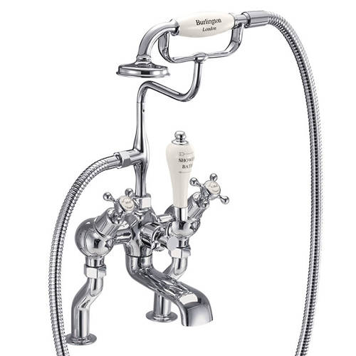 Larger image of Burlington Claremont Bath Shower Mixer Tap With Kit (Chrome & Medici).