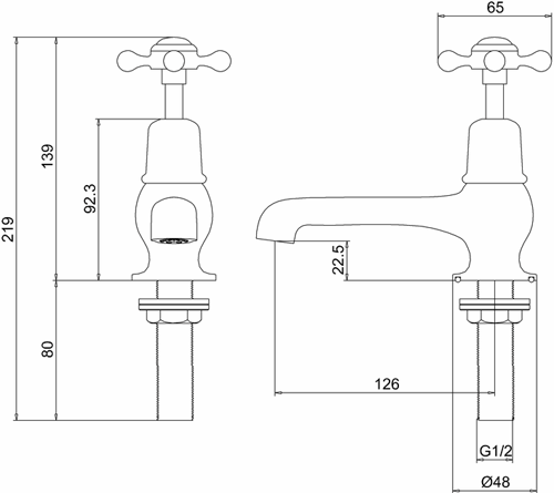 Technical image of Burlington Claremont Basin Taps 5" (Chrome & Medici).