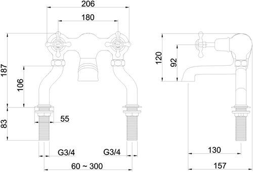 Technical image of Burlington Claremont Bath Filler Tap (Chrome & Medici).