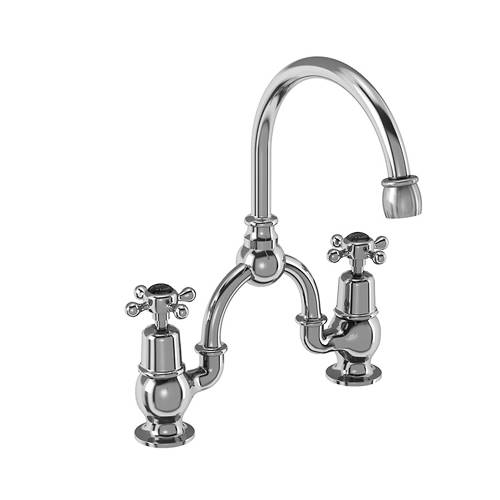 Larger image of Burlington Claremont 2 Hole Arch Basin Mixer Tap (Chrome & Black, 200mm).