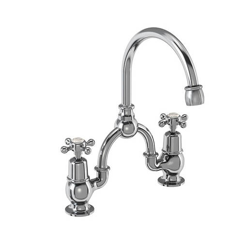 Larger image of Burlington Claremont 2 Hole Arch Basin Mixer Tap (Chrome & Medici, 230mm).