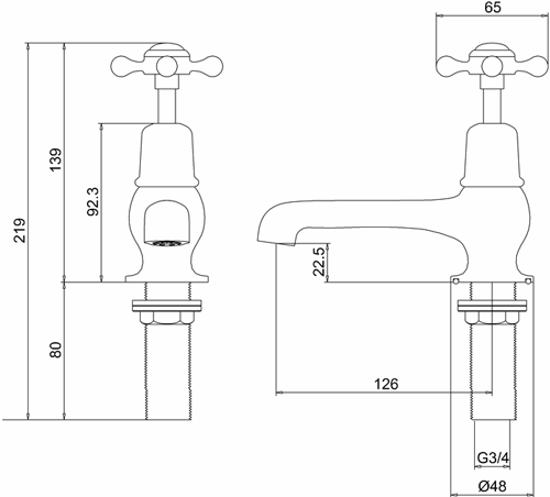 Technical image of Burlington Claremont Bath Taps (Chrome & Medici).