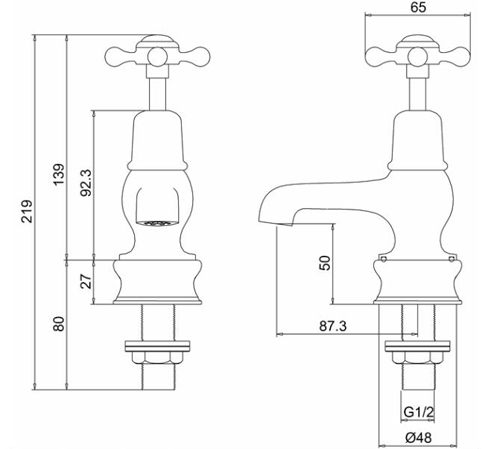 Technical image of Burlington Claremont Basin Taps 3" (Chrome & Black).