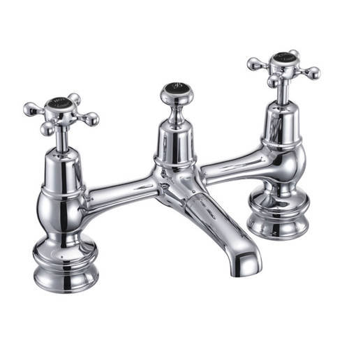 Larger image of Burlington Claremont 2 Hole Basin Mixer Tap With Waste (Chrome & Black).