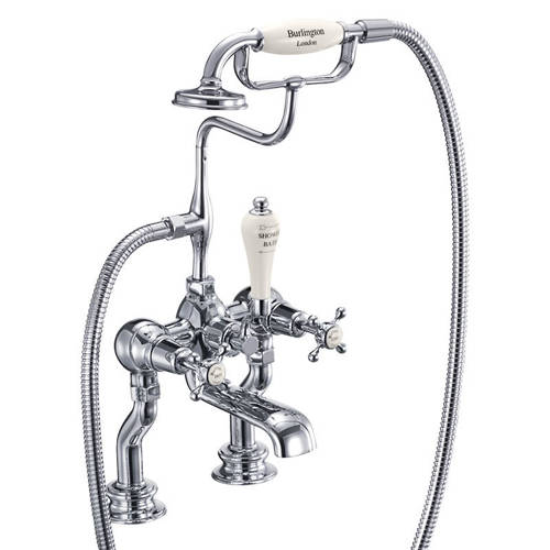 Larger image of Burlington Claremont Bath Shower Mixer Tap With Kit (Chrome & Medici).