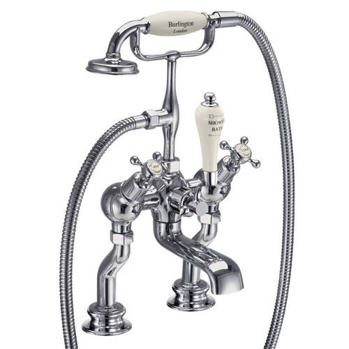 Larger image of Burlington Claremont Bath Shower Mixer Tap With Kit (Chrome & Medici).