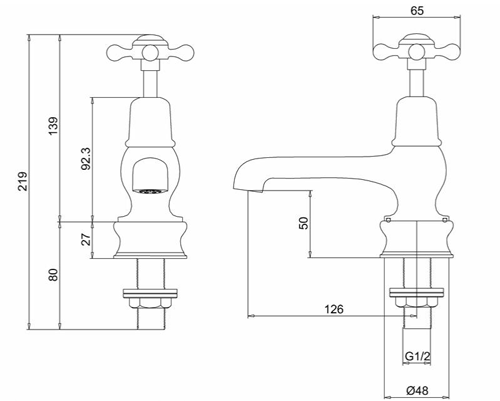 Technical image of Burlington Claremont Basin Taps 5" (QT, Chrome & Medici).