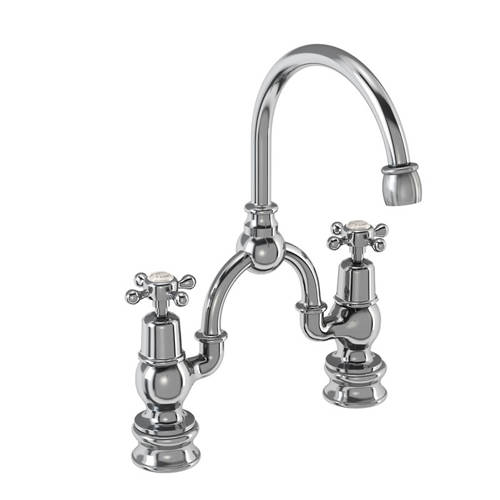 Larger image of Burlington Claremont 2 Hole Arch Basin Mixer Tap (Chrome & Medici, 200mm).