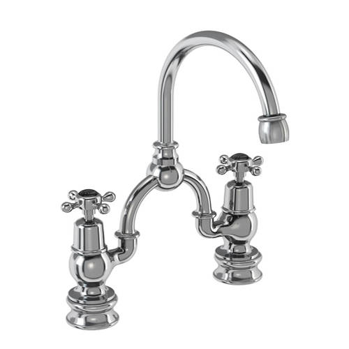 Larger image of Burlington Claremont 2 Hole Arch Basin Mixer Tap (Chrome & Black, 230mm).