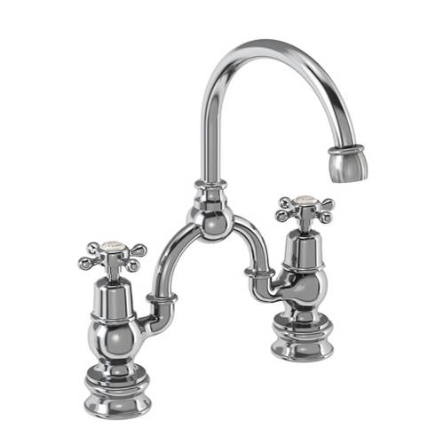 Larger image of Burlington Claremont 2 Hole Arch Basin Mixer Tap (Chrome & Medici, 230mm).