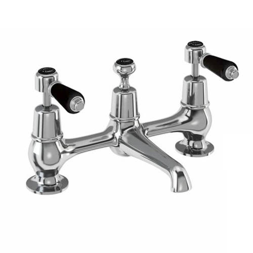 Larger image of Burlington Kensington 2 Hole Basin Mixer Tap With Waste (Chrome & Black).