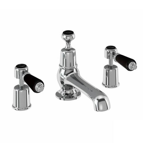 Larger image of Burlington Kensington 3 Hole Basin Tap With Pop Up Waste (Chrome & Black).