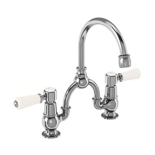 Larger image of Burlington Kensington 2 Hole Arch Basin Mixer Tap (Chrome & Medici, 200mm).