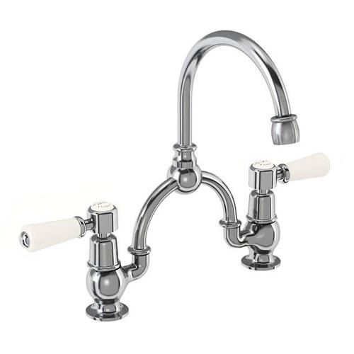 Larger image of Burlington Kensington 2 Hole Arch Basin Mixer Tap (Chrome & Medici, 230mm).