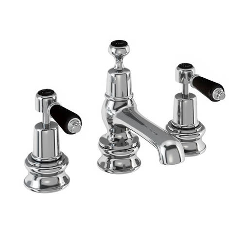 Larger image of Burlington Kensington 3 Hole Basin Tap With Pop Up Waste (Chrome & Black).