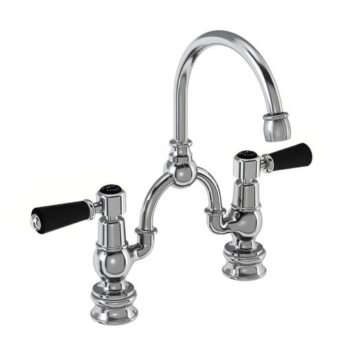 Larger image of Burlington Kensington 2 Hole Arch Basin Mixer Tap (Chrome & Black, 200mm).