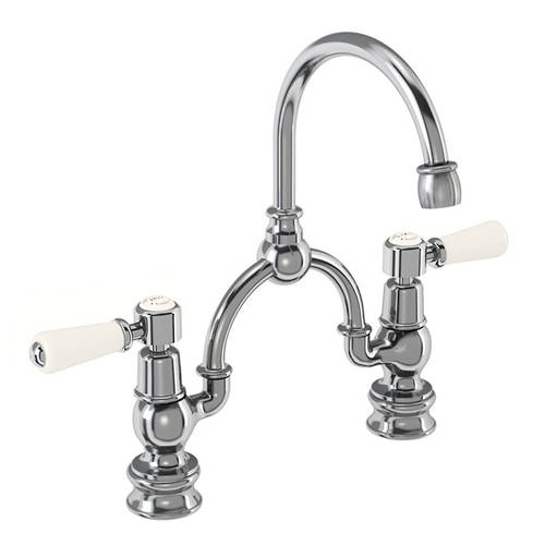 Larger image of Burlington Kensington 2 Hole Arch Basin Mixer Tap (Chrome & Medici, 200mm).