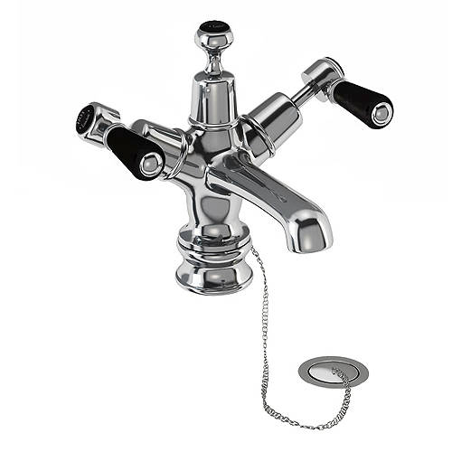 Larger image of Burlington Kensington Basin Tap With Plug & Chain Waste (Chrome & Black).