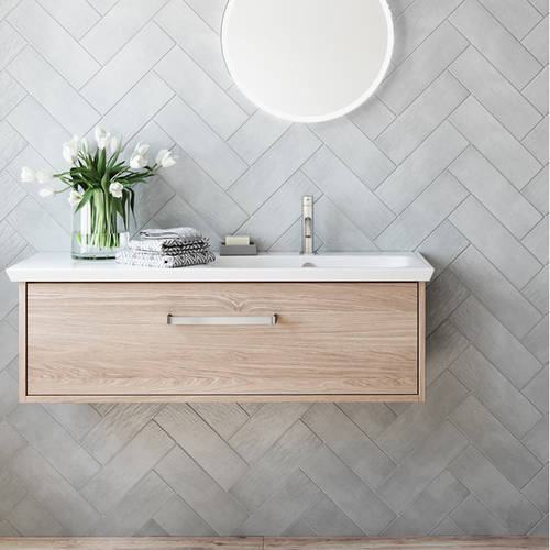 Example image of Crosswater Arena Vanity Unit With Ceramic Basin (1000mm, Modern Oak, RH).