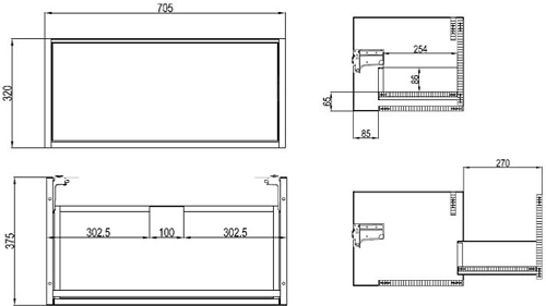 Technical image of Crosswater Arena Vanity Unit With Ceramic Basin (700mm, Modern Oak, 1TH).