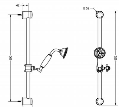 Technical image of Crosswater Belgravia Traditional Slide Rail Kit (Unlacquered Brass).