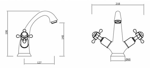 Technical image of Crosswater Belgravia Highneck Basin Mixer Tap (Crosshead, Unlac Brass).