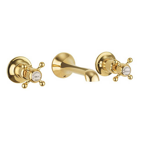 Larger image of Crosswater Belgravia 3 Hole Wall Mounted Basin Tap (Crosshead,  Un Brass).