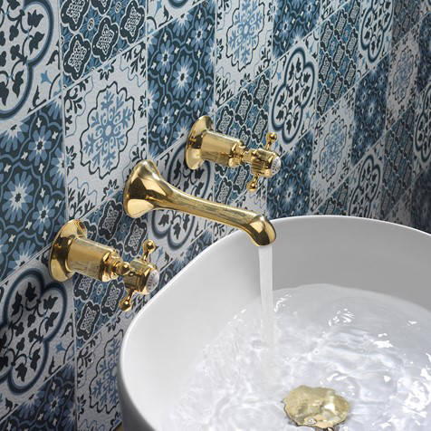 Example image of Crosswater Belgravia 3 Hole Wall Mounted Basin Tap (Crosshead,  Un Brass).