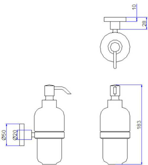 Technical image of Crosswater Central Soap Dispenser & Holder (Chrome).