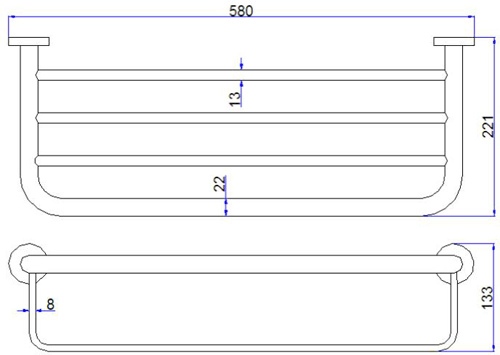 Technical image of Crosswater Central Two Tier Towel Rail (580mm, Chrome).