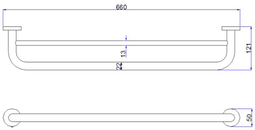 Technical image of Crosswater Central Double Towel Rail (660mm, Chrome).