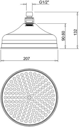 Technical image of Crosswater Belgravia 200mm Round Shower Head (Unlacquered Brass).