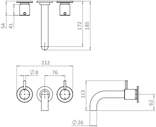 Technical image of Crosswater MPRO Wall Mounted Bath Filler Tap (3 Hole, Chrome).