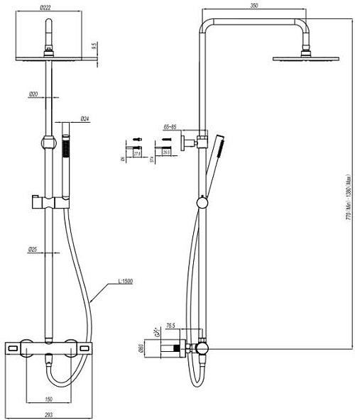 Technical image of Crosswater Central Central Thermostatic Shower Kit (Brushed Brass).