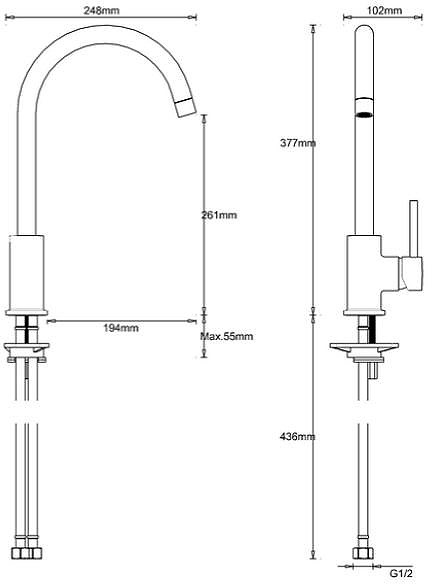 Technical image of Crosswater Kitchen Taps Tropic Side Control Kitchen Tap (Stainless Steel).