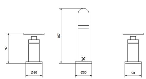 Technical image of Crosswater UNION Three Hole Deck Mounted Basin Mixer Tap (Brushed Brass).