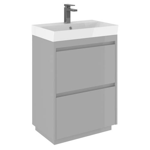 Larger image of Crosswater Zion Vanity Unit With Ceramic Basin (600mm, Storm Grey, 1TH).