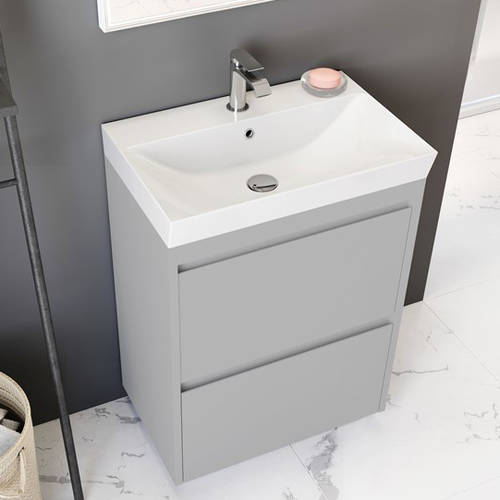 Example image of Crosswater Zion Vanity Unit With Ceramic Basin (600mm, Storm Grey, 1TH).