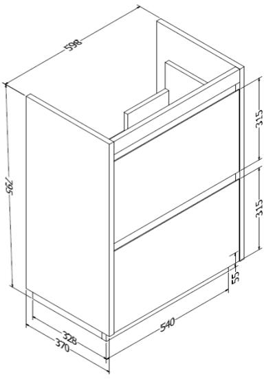 Technical image of Crosswater Zion Vanity Unit With Ceramic Basin (600mm, Storm Grey, 1TH).