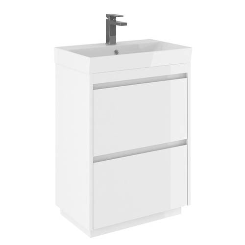 Larger image of Crosswater Zion Vanity Unit With Ceramic Basin (600mm, White Gloss, 1TH).