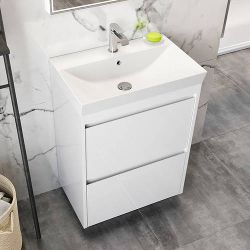 Example image of Crosswater Zion Vanity Unit With Ceramic Basin (600mm, White Gloss, 1TH).